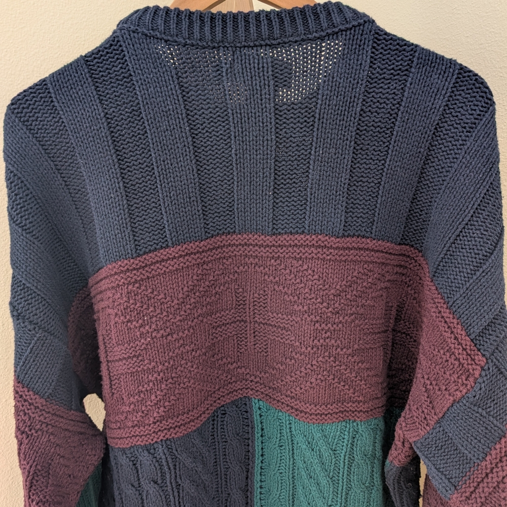 Vintage Eddie Bauer Chunky Colorblock Cable Knit Crewneck Sweater In Navy Blue - Picture 7 of 9